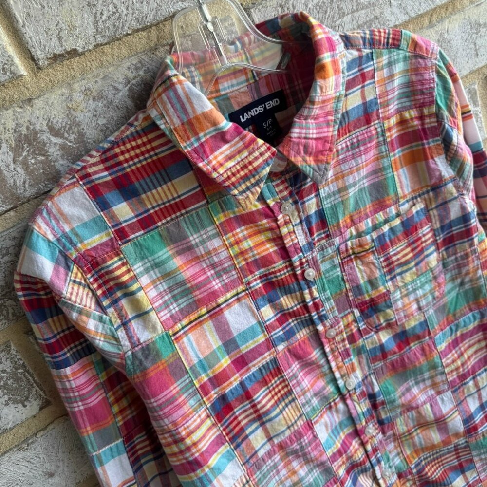 Lands' End Long Sleeve Button Up Patchwork 100% C… - image 5